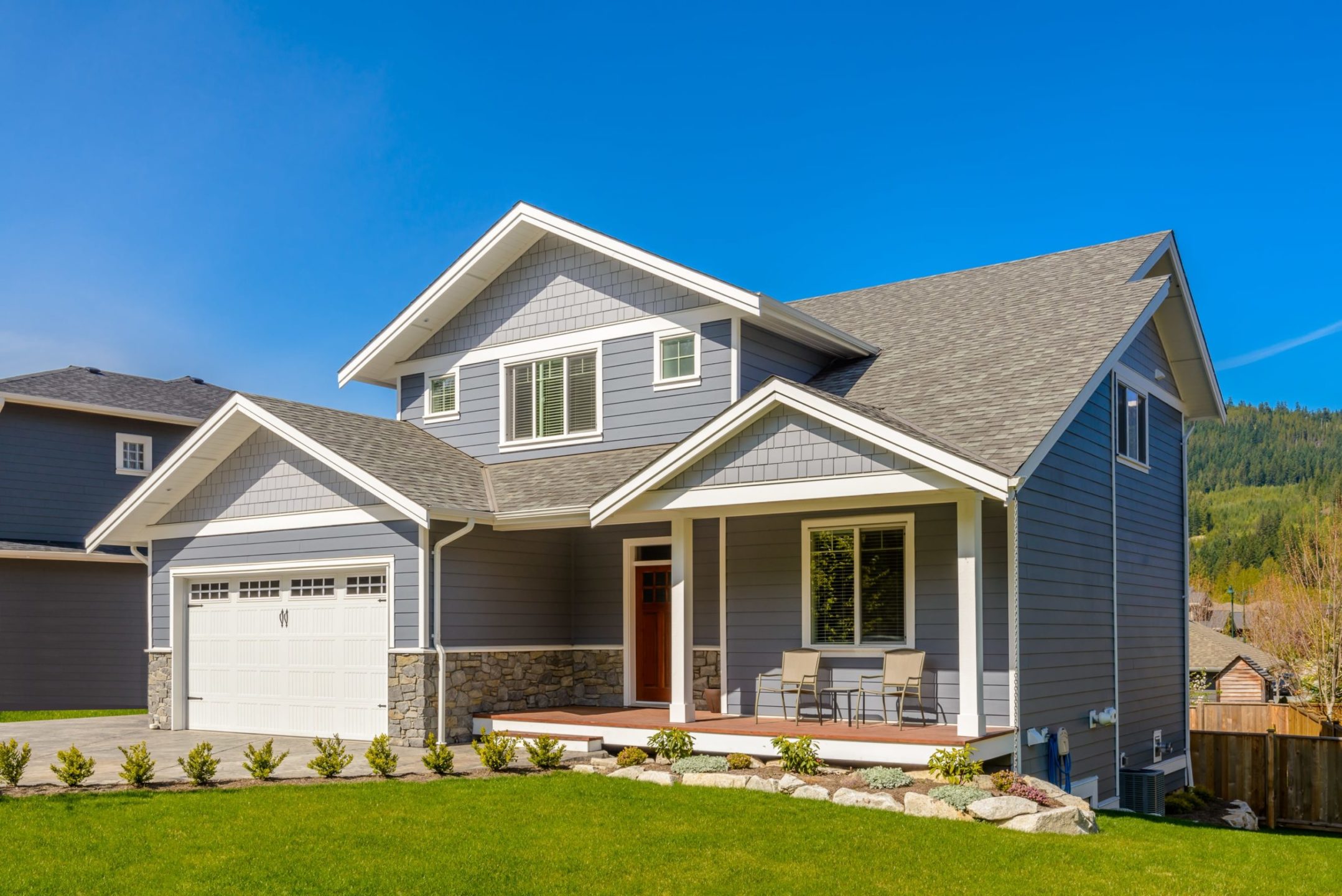 blue house with white trim